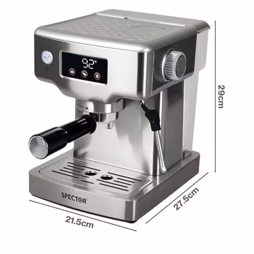 Spector Ultra Espresso Machine in Silver with LCD Touch Display, 20 Bar Pressure, Milk Frother and Removable Water Tank – 3