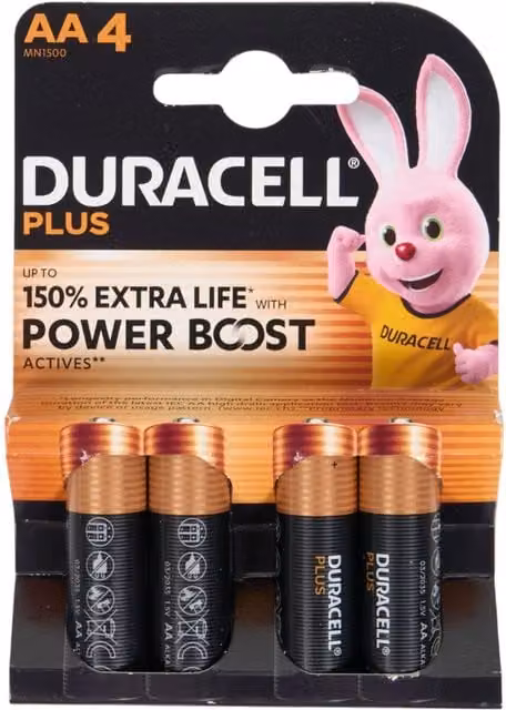 Duracell Power Boost Active AA Batteries, Black, Pack of 4