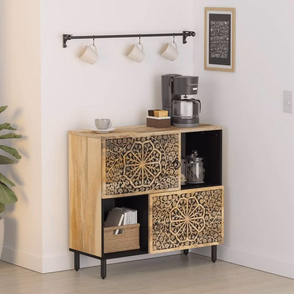 Berkfield Home Retro Solid Mango Wood Side Cabinet in Brown, W/D/H: 80 x 33 x 75 cm – 2