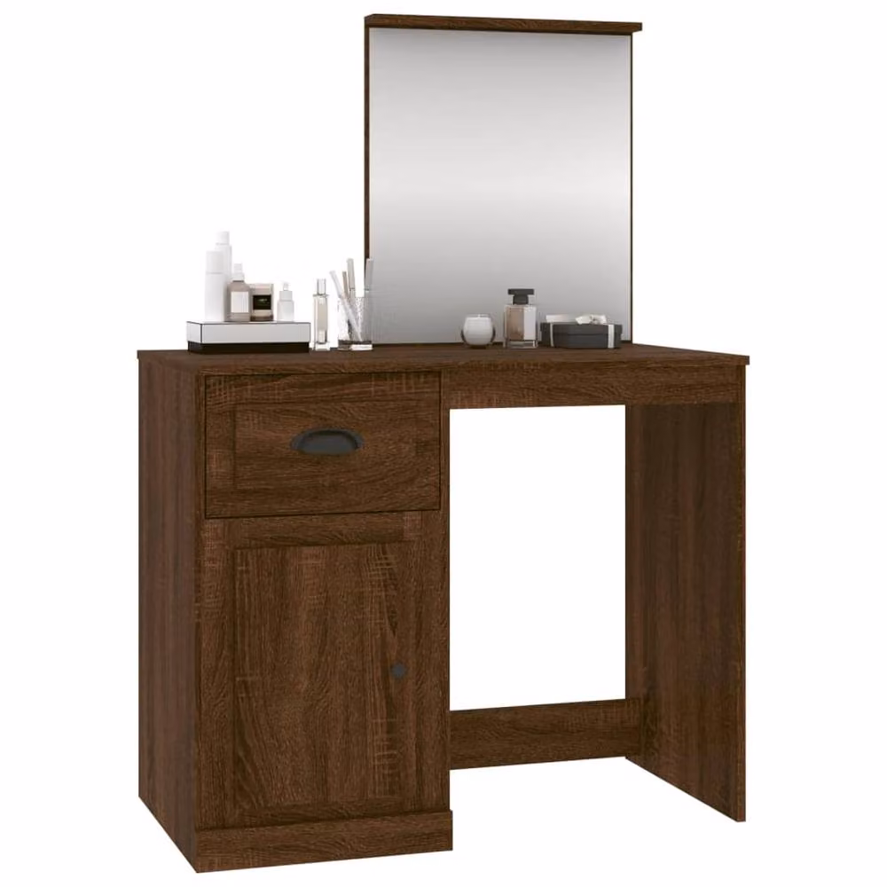 Berkfield Home Modern Dressing Table with Mirror in Brown Oak, W/D/H: 90 x 50 x 132.5 cm – 3