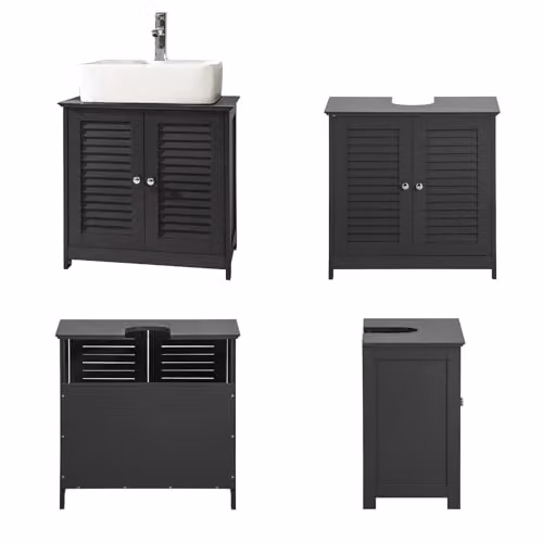 SoBuy Modern Under Sink Bathroom Cabinet with Roll Shutter and Internal Shelves, White or Grey, W/D/H: 60 x 35 x 58 cm – 5