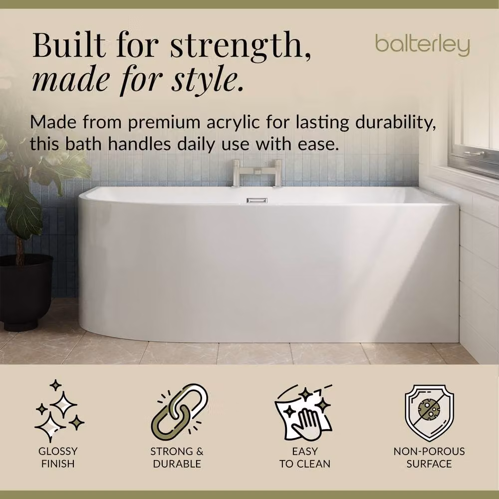 Balterley Right Hand Asymmetric J-Shaped Freestanding Acrylic Bath in White W/D/H: 170 x 74 x 59 cm – 2