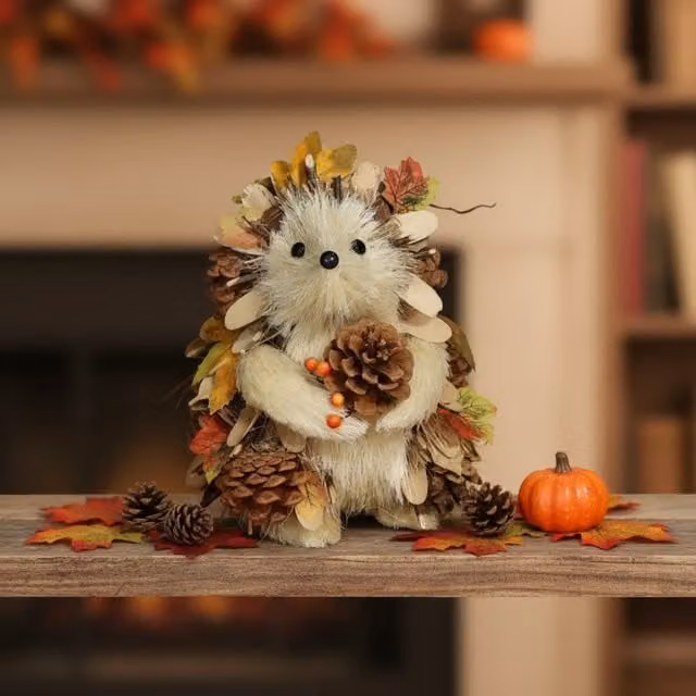 Kingsbury Gifts Rustic Autumn Hedgehog Tabletop Decoration Ornament in Brown and Orange