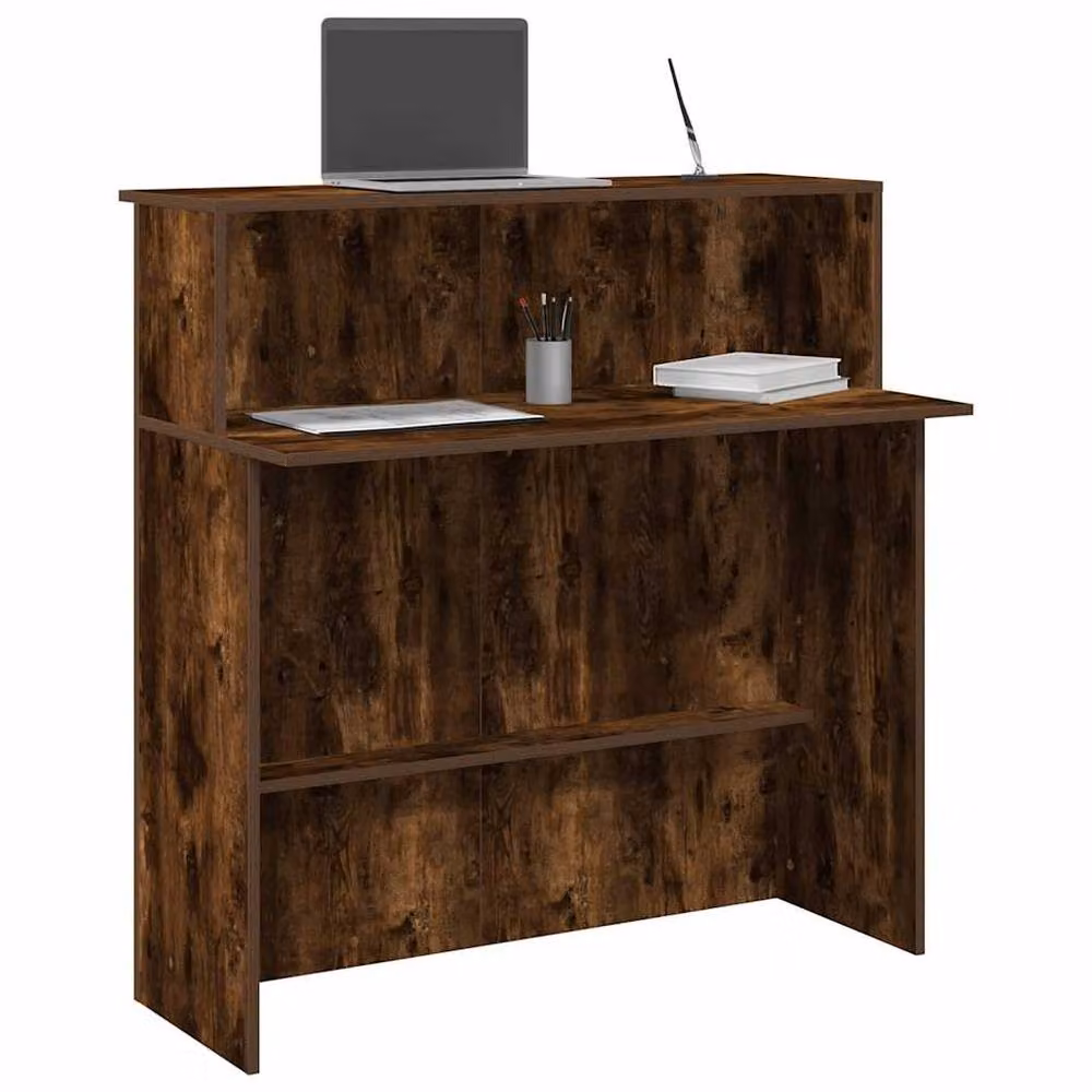Berkfield Home Smoked Oak Reception Desk in Brown, W/D/H: 100 x 50 x 103.5 cm – 2