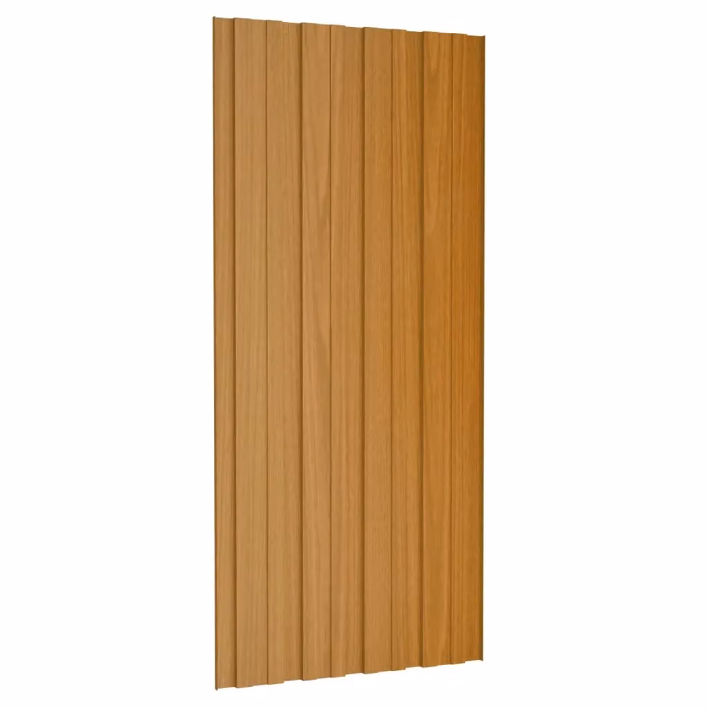 Berkfield Home 12-Piece Galvanised Steel Roof Panels in Light Wood Brown, W: 100 cm, D: 45 cm – 2