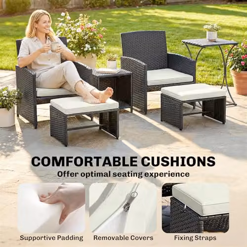 Outsunny 6 Piece L-Shape Rattan Garden Furniture Set with Upholstered Cushions and Coffee Table in Black – 8