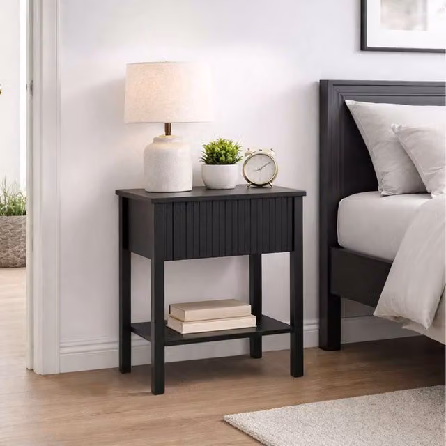 Birlea Axis Modern 1 Drawer Fluted Bedside Cabinet in Black
