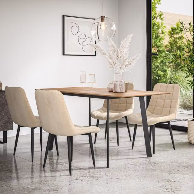 More4Homes Haydon Extending Dining Table Set with 4-6 Nova Velvet Chairs in Beige and Black, W/D/H: 120 x 80 x 76 cm
