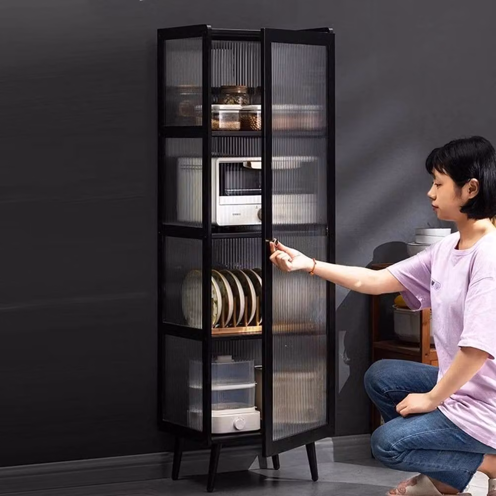 ERGOVEXA 5-Layer Bamboo Kitchen Storage Cabinet with Glass Doors in Black – 2