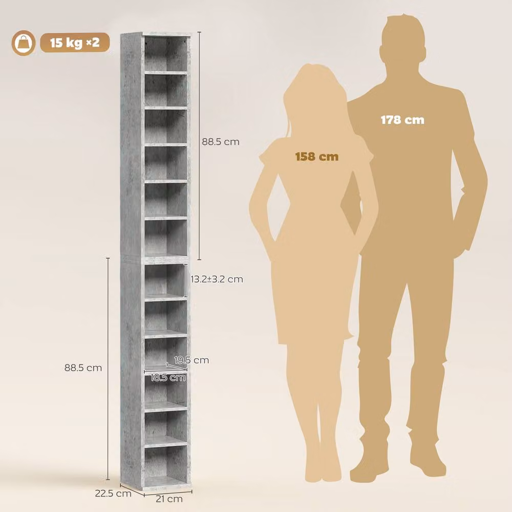 HOMCOM Set of 2 Mid Grey CD and DVD Storage Units with Adjustable Shelves – 3
