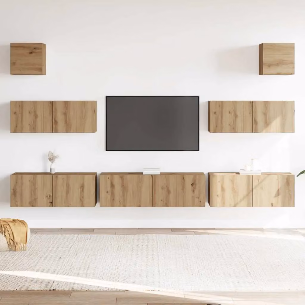 Berkfield Home 7 Piece Wall-mounted TV Cabinet Set in Artisan Oak and Brown Engineered Wood – 2