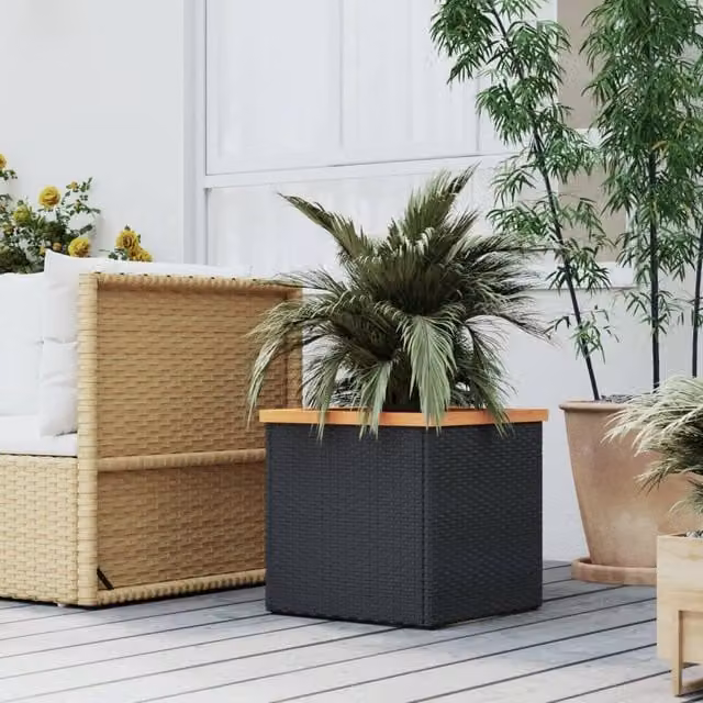 Berkfield Home Black Poly Rattan Planter Tub W/D/H: 40 x 40 x 40 cm