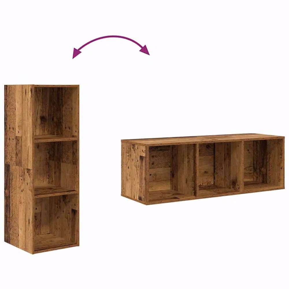 Berkfield Home 3-Piece TV Cabinet Set in Brown Old Wood, W/D/H: 37 x 37 x 107 cm – 4
