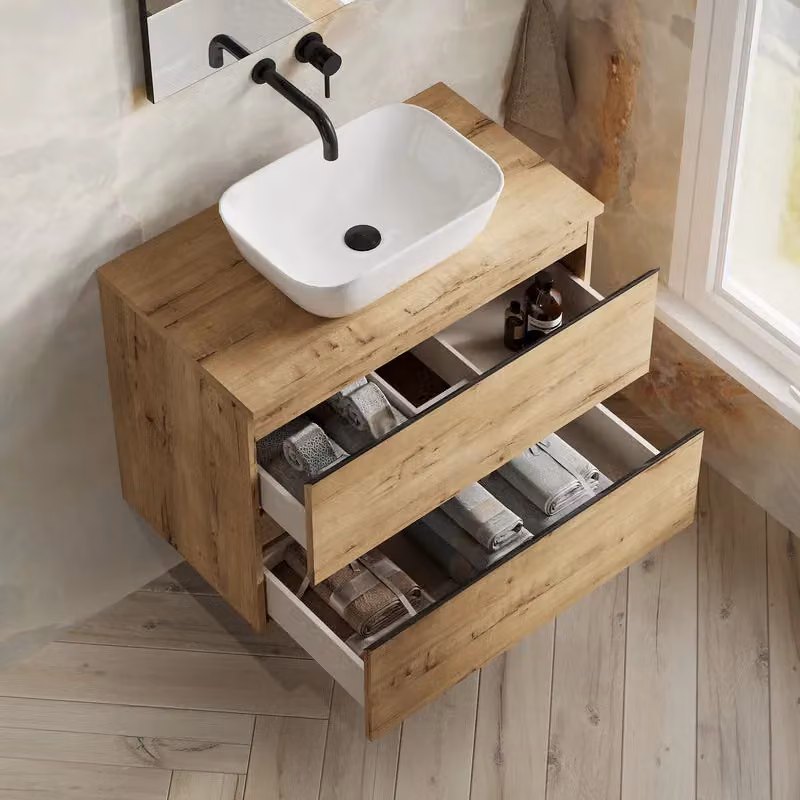 Banyetti Vatilla 800mm Wall Hung Vanity with Matching Worktop in Ostippo Light Oak – 3