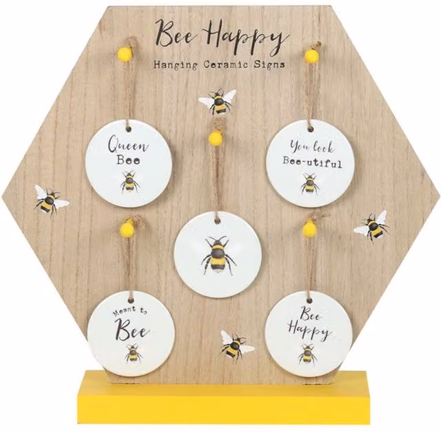KDMK Bee Happy White Ceramic Round Hanging Wall Plaque