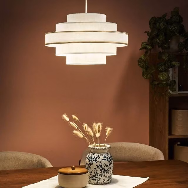 Wyld and Coco White Fabric and Metal Modern Suspended Pendant Lamp – 1