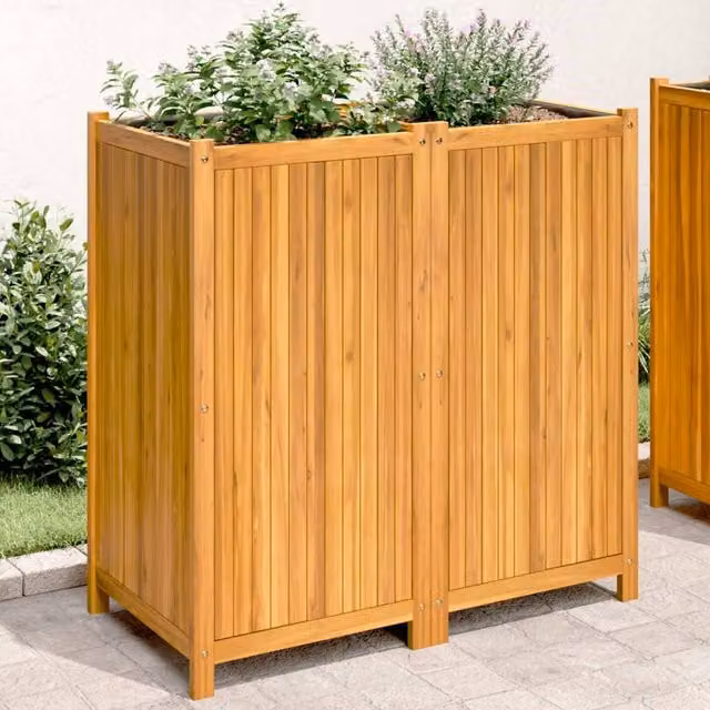 Berkfield Home Garden Planter with Liner in Brown Solid Wood, W/D/H: 100 x 50 x 100 cm