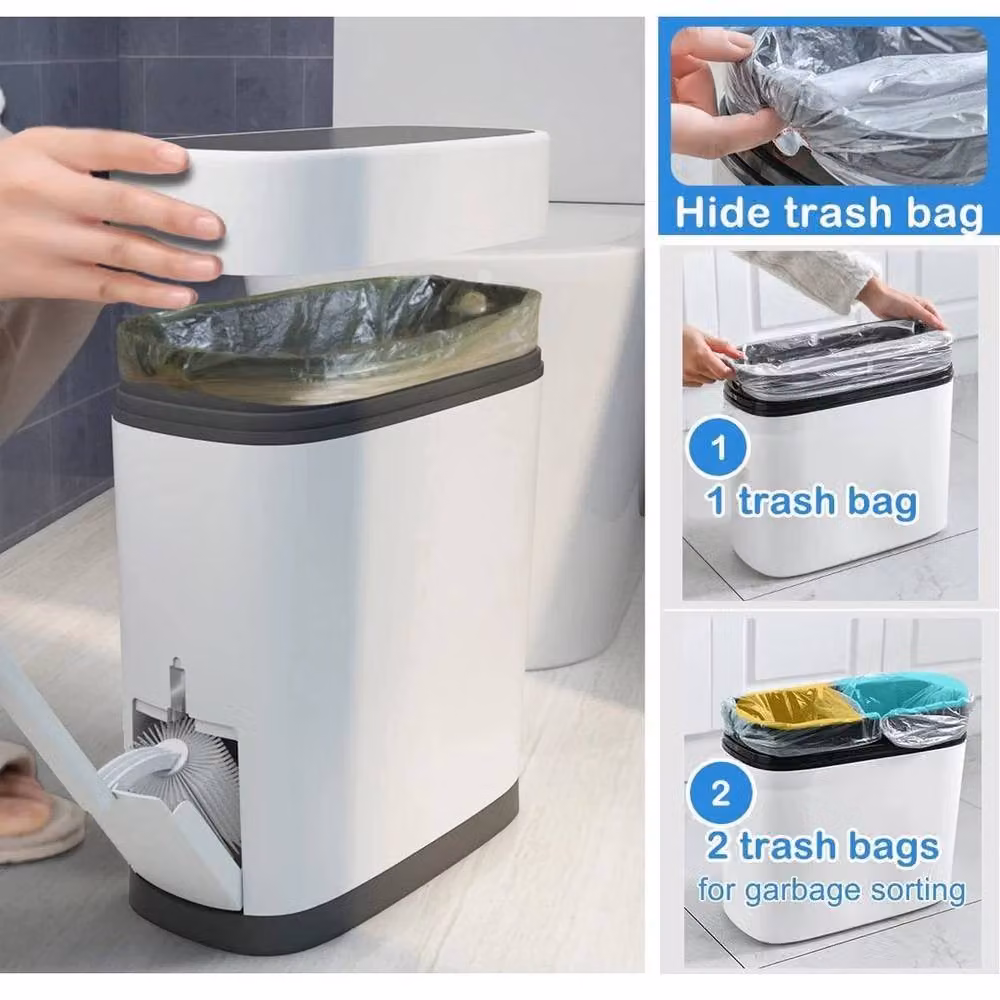 PAWNORA Narrow Plastic Waste Bin with Lid, White – 3
