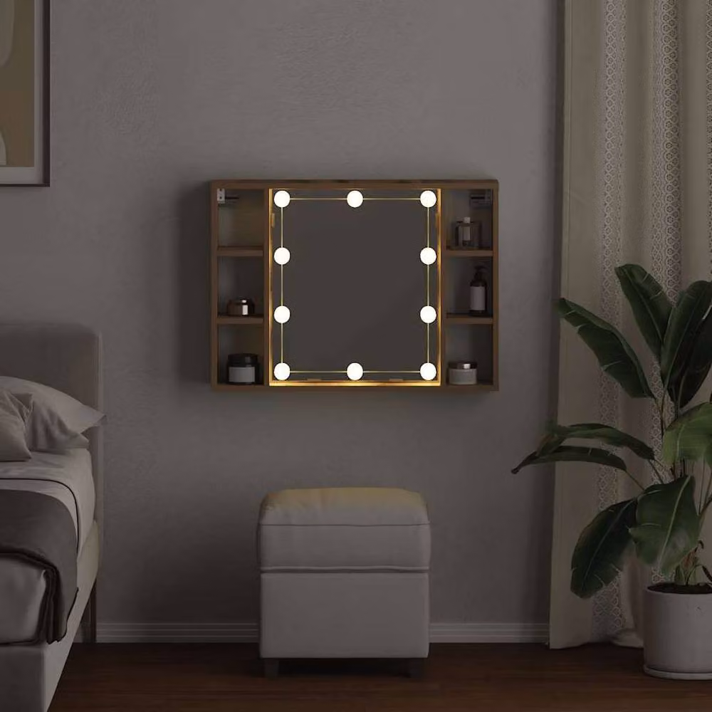 Berkfield Home LED Mirror Cabinet in Artisan Oak Brown, W/D/H: 76 x 15 x 55 cm – 3