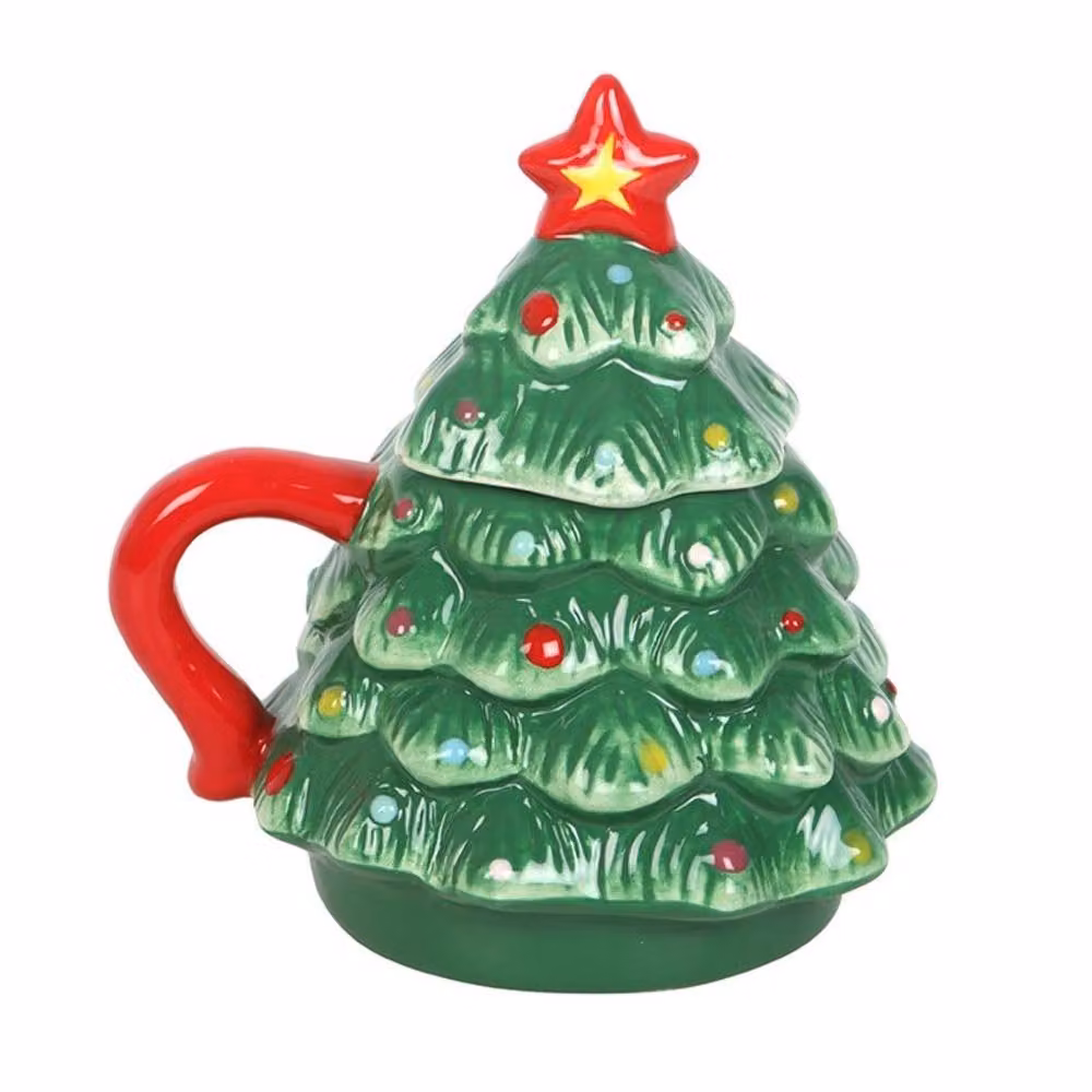 Uniqueful Nostalgic Christmas Tree Ceramic Mug with Lid, Multicolour, 550 ml – 3