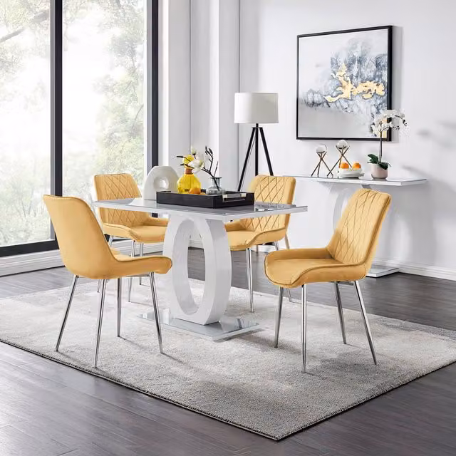 FurnitureboxUK Modern Rectangular Glass Dining Table and Four Yellow Chairs Set W/D/H: 120 x 70 x 75 cm