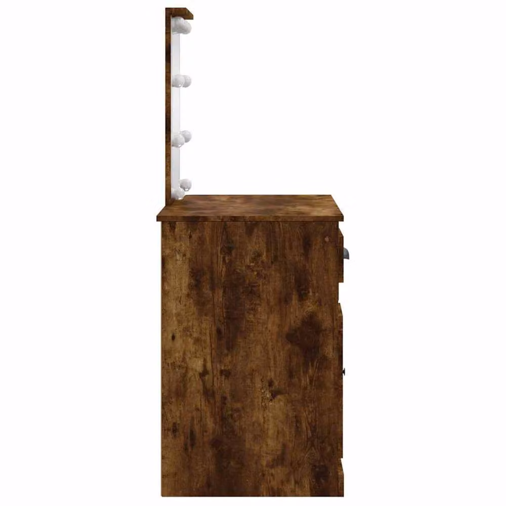 Berkfield Home Dressing Table with LED Lights in Smoked Oak Brown, W/D/H: 90 x 42 x 132.5 cm – 4