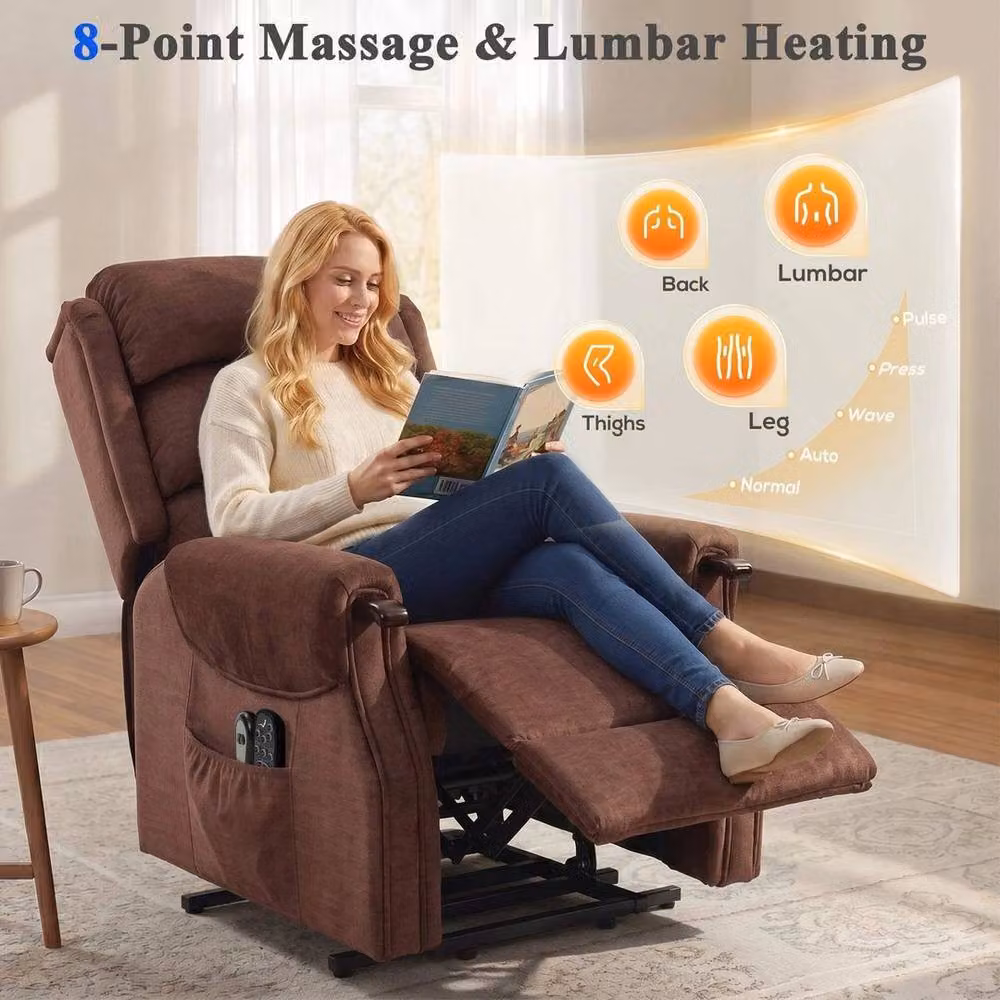 FORGEVIO Power Lift Recliner with Vibration Massage and Heat in Bronze Fabric – 3