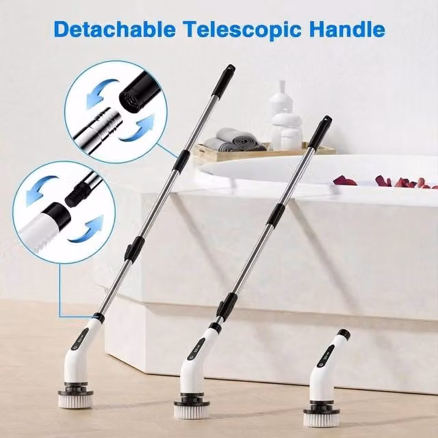EONLION Cordless Electric Spin Scrubber Cleaning Brush in White, Height: 100 cm