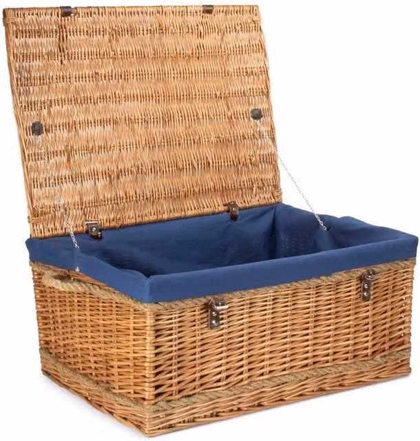Red Wicker Hamper with Navy Cotton Lining and Double Steamed Rope Handles, 72 cm