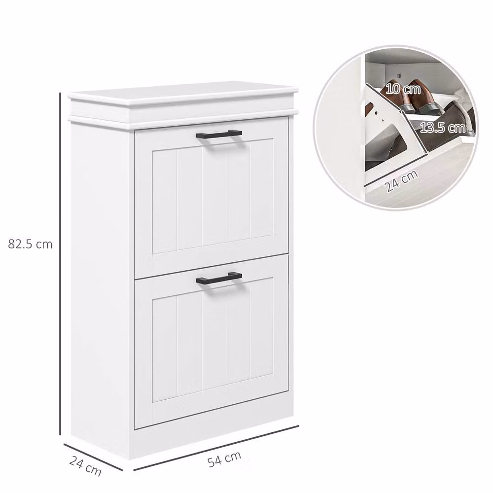 ERGOVEXA Minimalist Freestanding 2-Drawer Shoe Cabinet in White with Tilting Compartments – 4