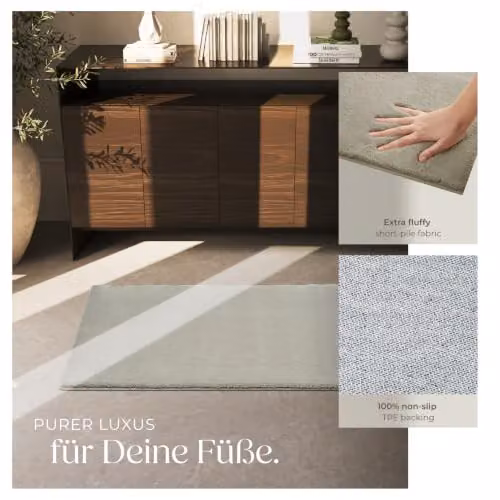 tectake Fluffy Short-Pile Rug in Sand, Allergy-Friendly and Washable with Non-Slip Underside, W/D: 80 x 150 cm – 4