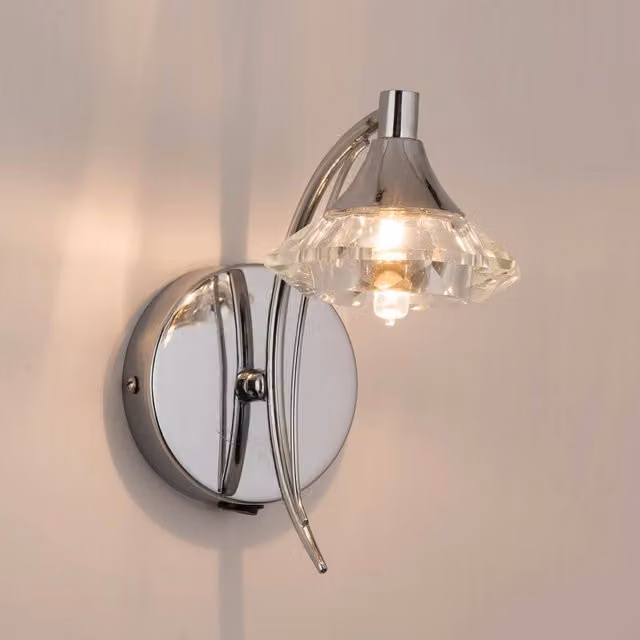 Harper Living Single Wall Light and Sconce in Polished Chrome and Silver with Crystal Glass