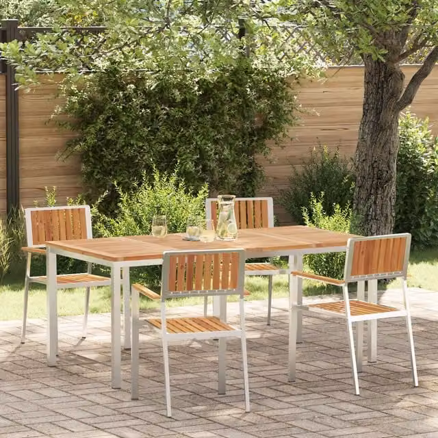 Berkfield Home 5 Piece Garden Dining Set in Brown Solid Acacia Wood