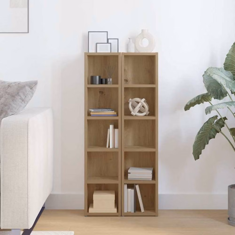 Berkfield Home Modern Artisan Oak CD Cabinets, 2 Piece Set in Brown, W/D/H: 21 x 16 x 93.5 cm – 2