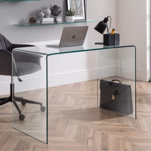 Julian Bowen Amalfi Modern Rectangular Glass Writing Desk in Transparent
