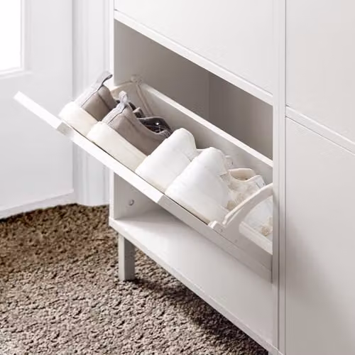 SoBuy Modern Slim Shoe Cabinet with Tilting Compartments and Internal Shelves, W/D/H: 50 x 19 x 91 cm – 4