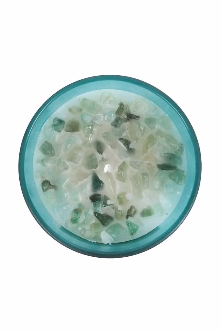 KDMD Heart Chakra Mint Crystal Chip Tabletop Candle in Petrol Green – 2