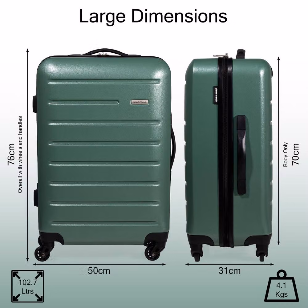Pierre Cardin Voyager Hard Shell Lightweight 4 Wheel Durable Travel Suitcase, Green, 3 Pack – 4