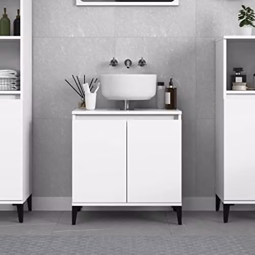 vidaXL White Modern Freestanding Bathroom Sink Cabinet with Hinged Doors, W/D/H: 58 x 33 x 60 cm – 2