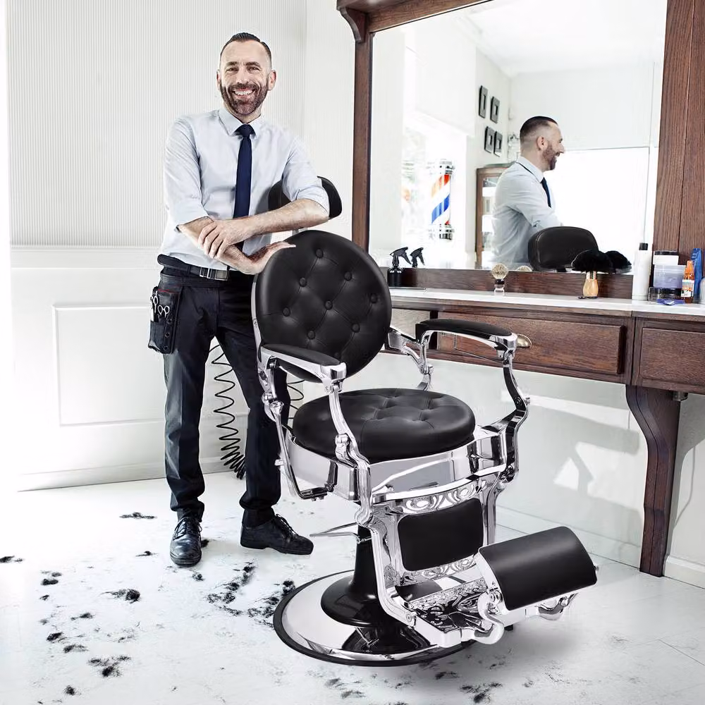 Gymax Black Reclining Barber Salon Chair with Adjustable Height and Headrest – 3