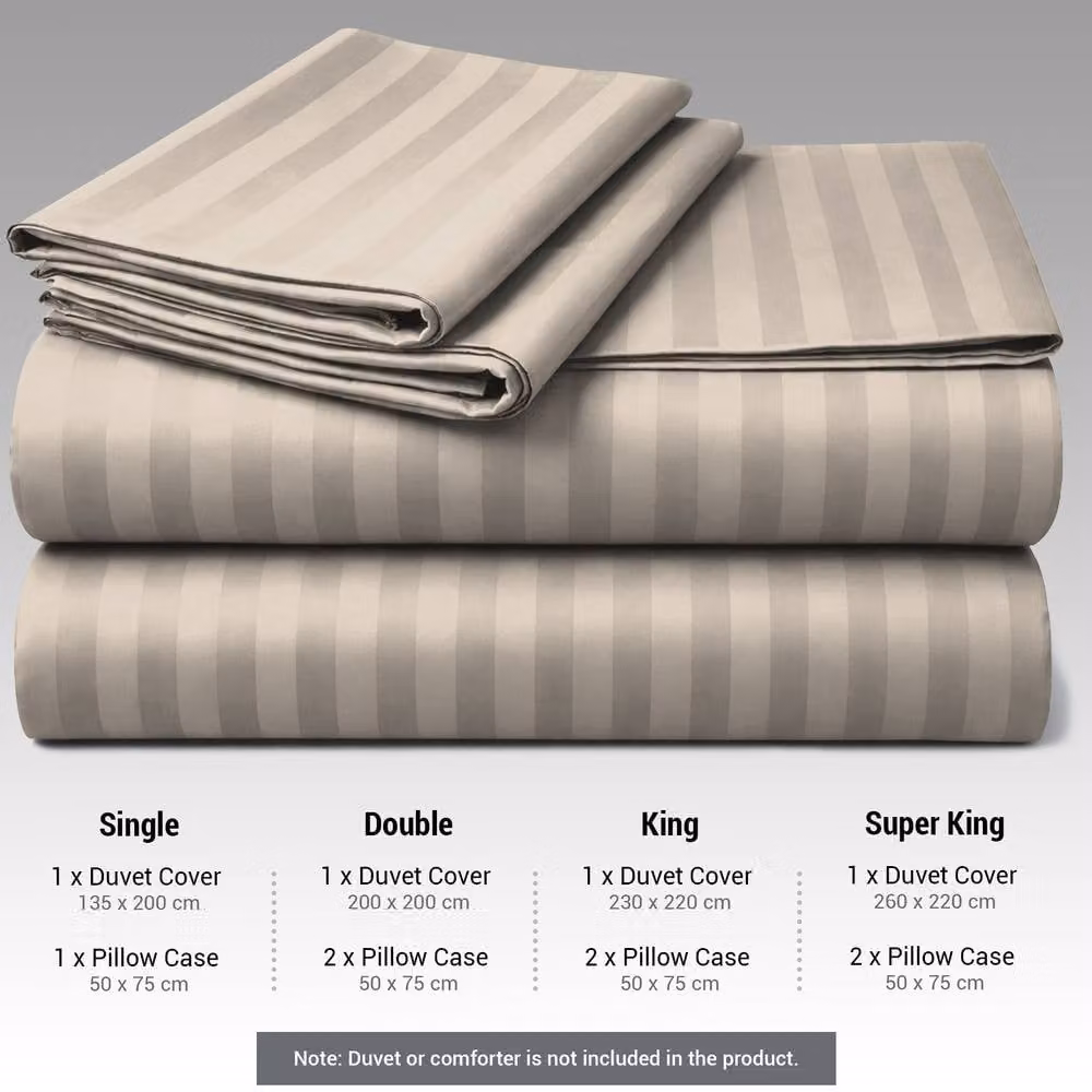 Lazzaro Home Premium Brushed Microfibre Embossed Striped Reversible Duvet Cover and Pillowcase Set, Beige, W: 135 cm, H: 200 cm, Pillowcase: 90 x 190 cm – 3