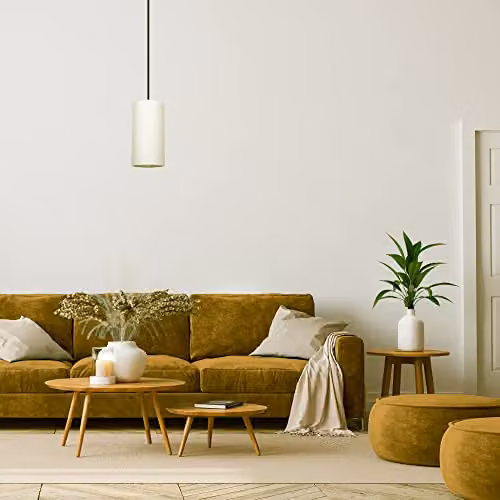 Happy Homewares Modern Cylindrical Linen Fabric Lamp Shade in Beige, Height: 25 cm – 2