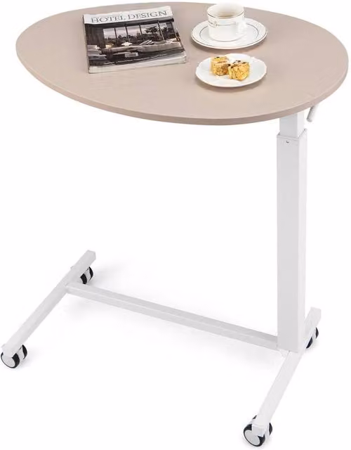Kelvenix Height Adjustable Mobile Standing Desk with Manual Crank and Castors, Beige