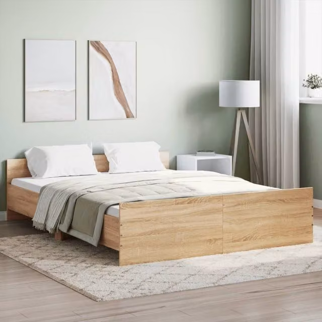 Berkfield Home Sonoma Oak King Size Bed Frame with Headboard and Footboard in Brown, W/D/H: 150 x 200 cm – 1