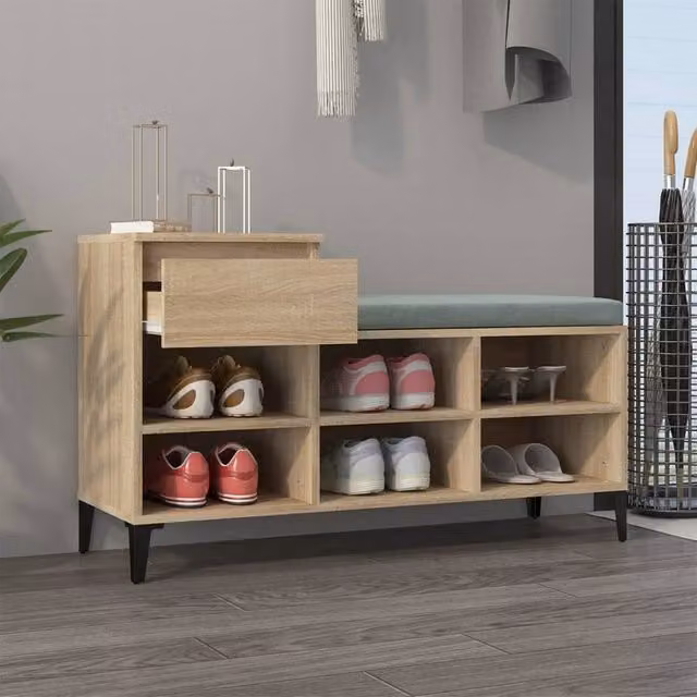 Berkfield Home Modern Shoe Cabinet in Brown with Integrated Seat, W/D/H: 102 x 36 x 60 cm