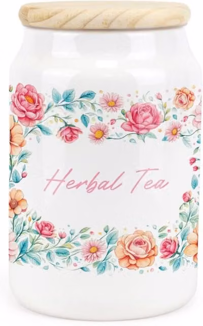 Purely Home Floral Pink and White Ceramic Herbal Tea Storage Canister
