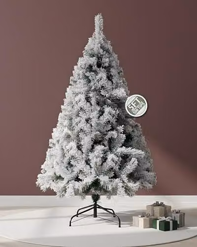 Pelle & Sol 5ft Snow Tipped White Flocked Artificial Christmas Tree with Metal Stand – 1