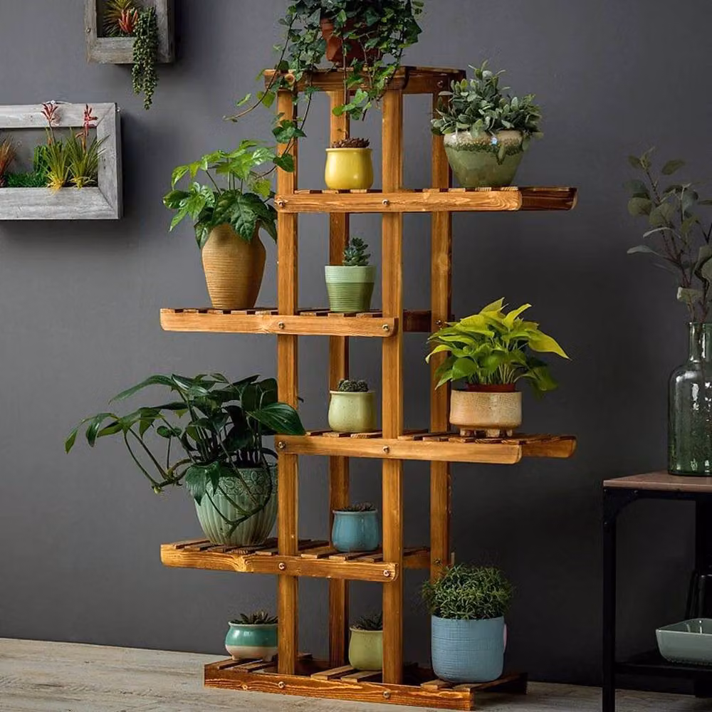 Kelvenix 6-Tier Rustic Wood Plant Stand in Brown – 4