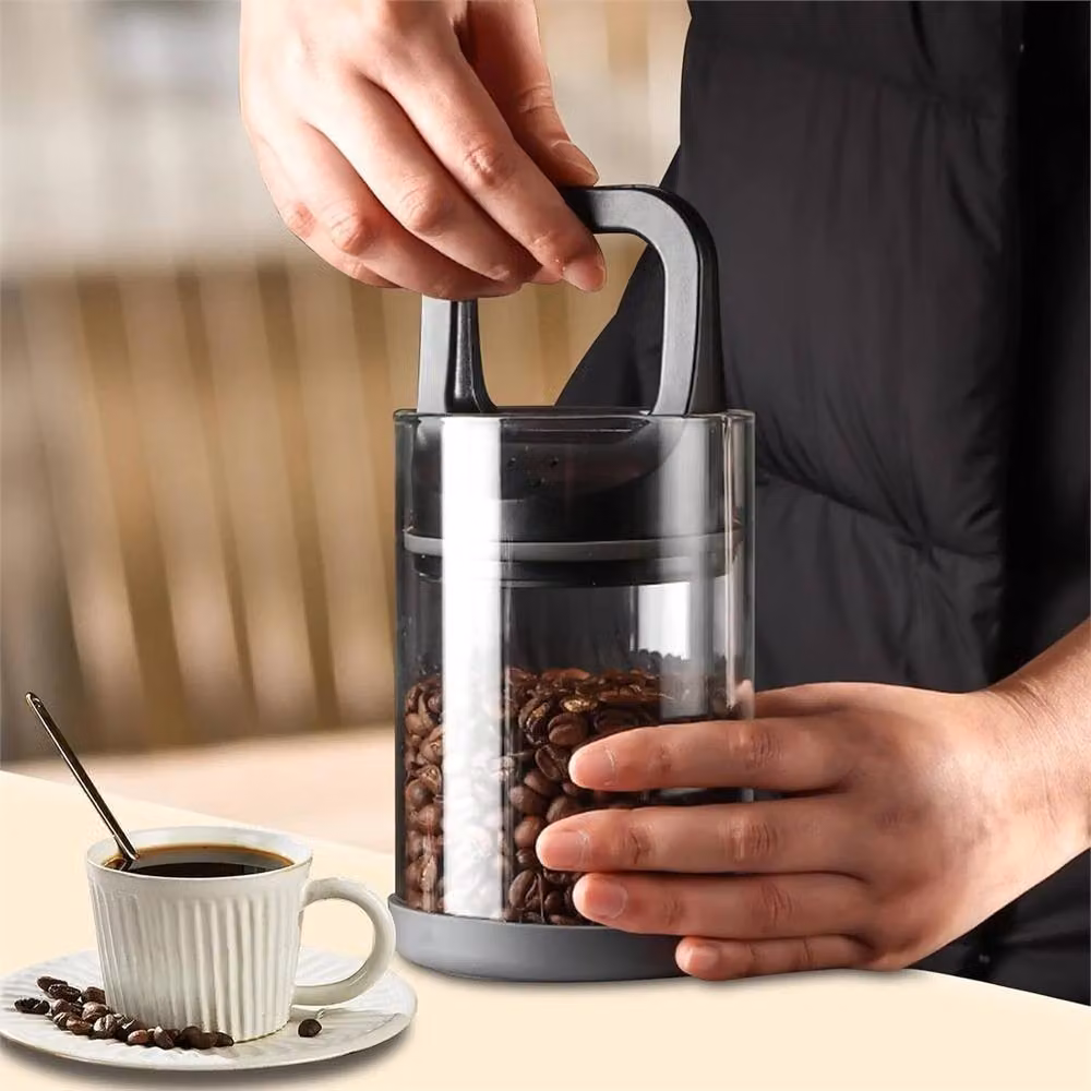 Nordara Airtight Vacuum Coffee Bean Storage Container in Black and Transparent Glass – 4