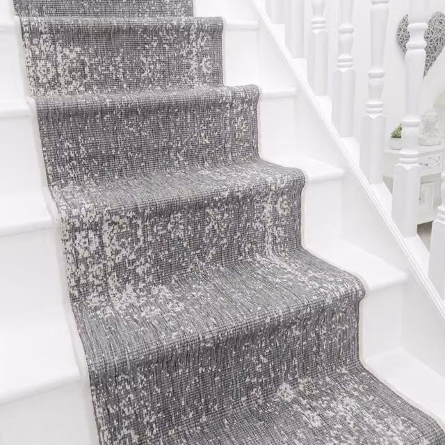 runrug Tapestry Stair Runner Carpet in Grey, W: 60 cm, L: 480 cm – 1